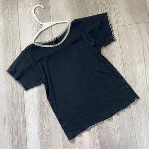 Y2K Baby Tshirt supima cotton lace crop womens Nayv Blue (small) basic casual